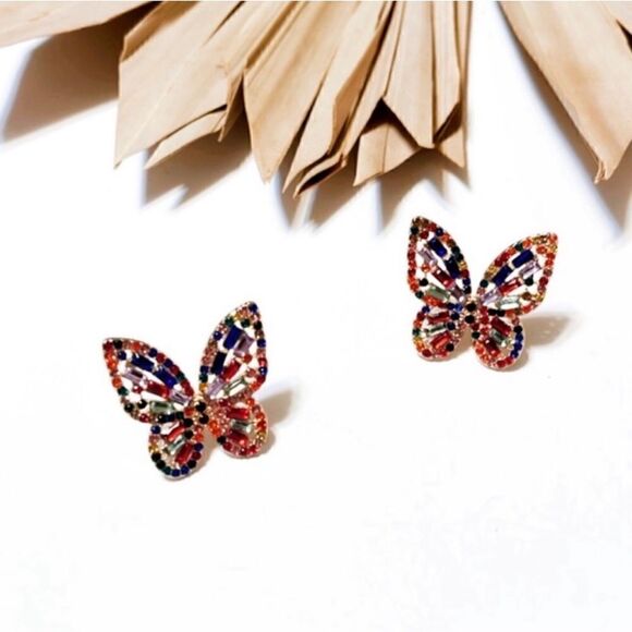 #14 Multicolor diamond butterfly earrings - Picture 2 of 6